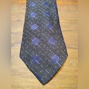 Giorgio Armani Tie, 100% Silk, Black, Blue Diamonds & Grey Flecks, Made …